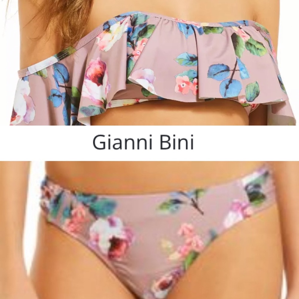 Gianni Bini Romantic Rose Ruffle Bikini in Mauve S
